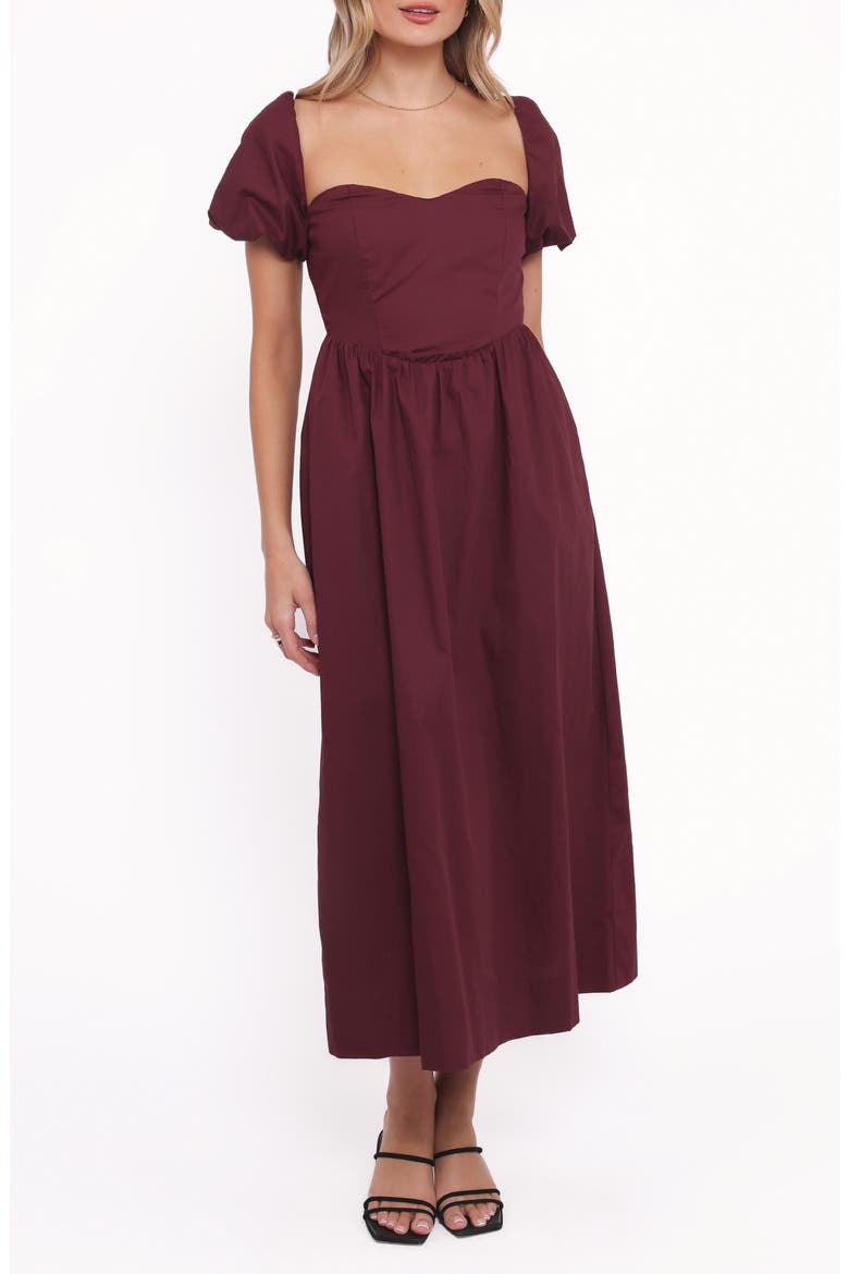Remira Puff Sleeve Midi Dress, Main, color, CHERRY
