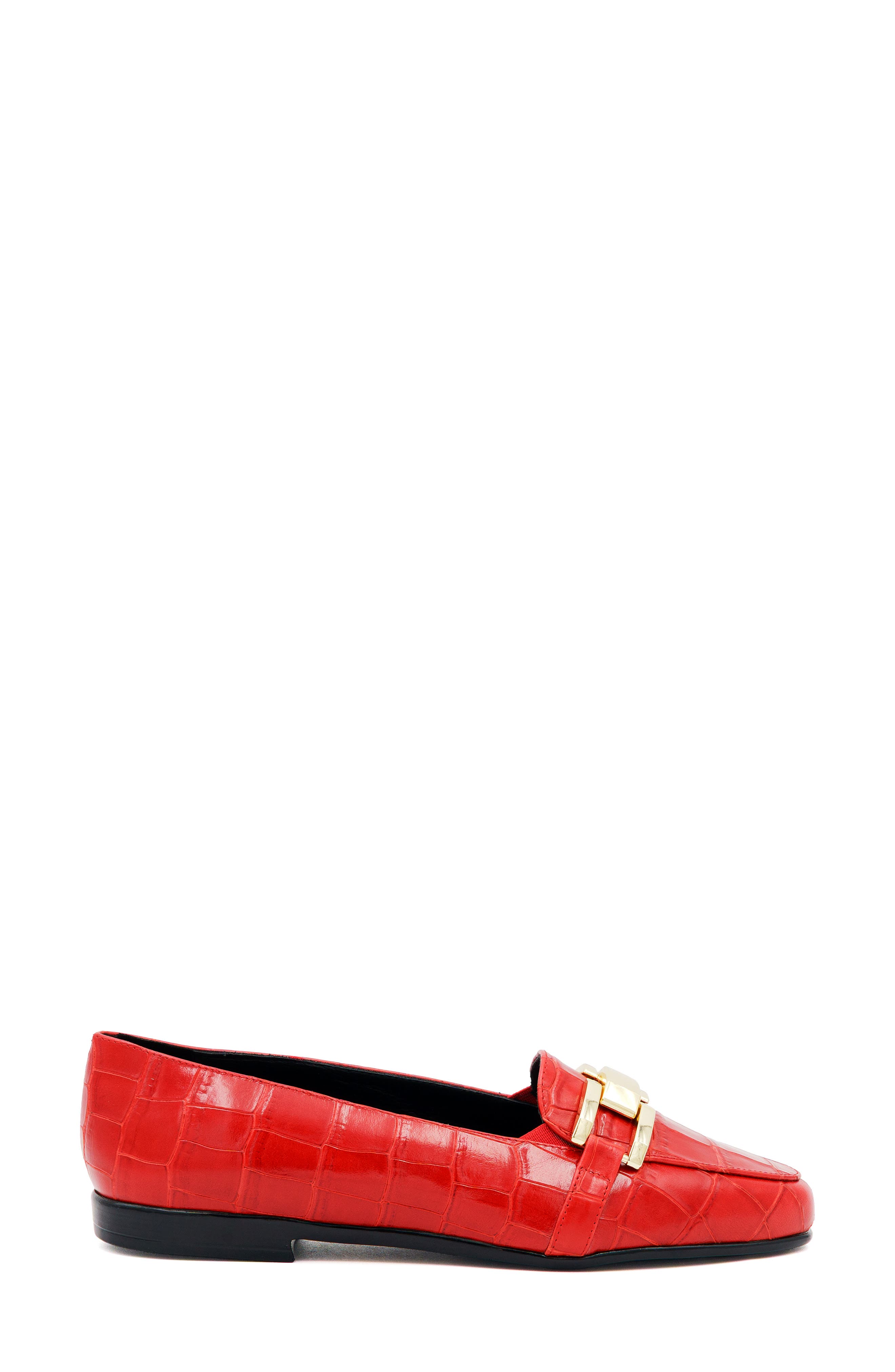 Occhiello Croc Embossed Leather Flat, Alternate, color, ROSSO
