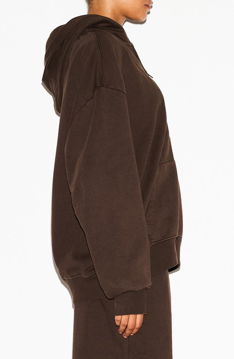 SKIMS Boxy Zip-Up Fleece Hoodie, Alternate, color, Espresso