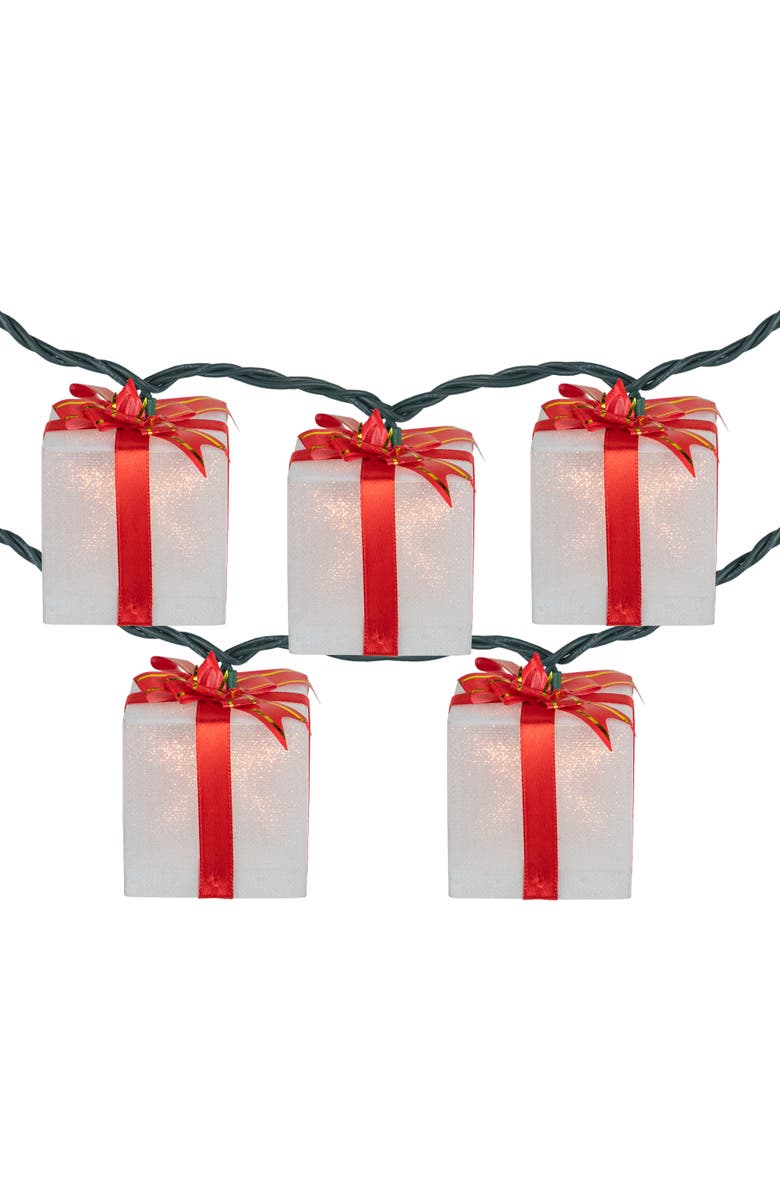 Northlight Bow Wrapped Presents Christmas Light Set - Clear - 7.5' Green Wire - 10ct, Main, color, White