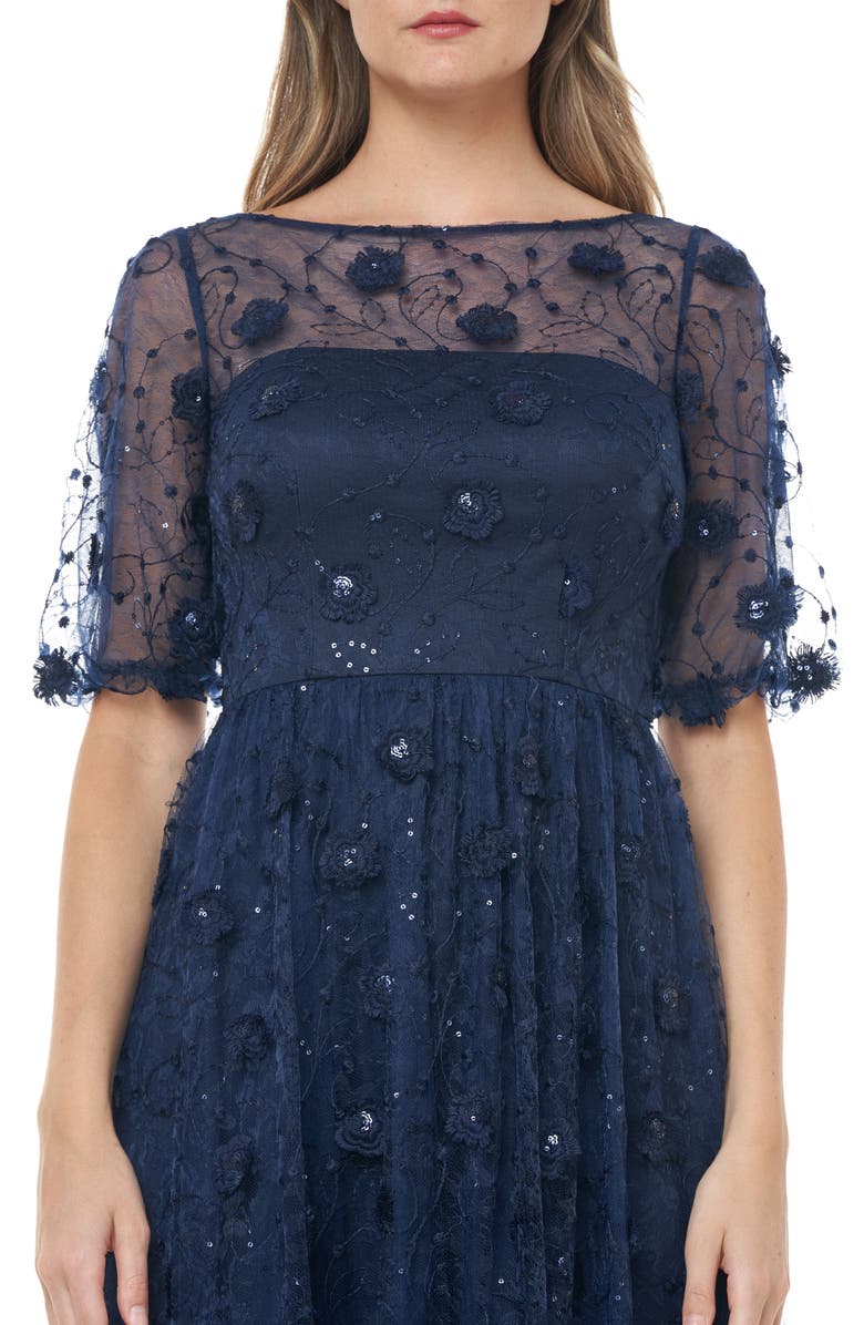 Carmen Marc Valvo Infusion 3D Embroidered Lace Gown, Alternate, color, 