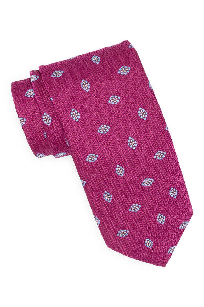 Medallion Silk Tie, Main, color, BERRY