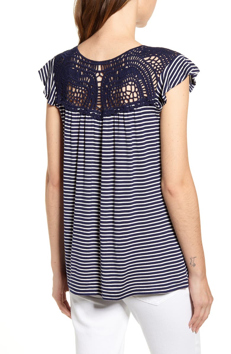Loveappella Crochet Back Stripe Top, Alternate, color, 