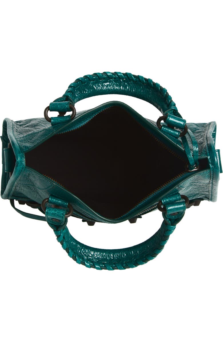 Balenciaga Mini Le City Crinkle Leather Top Handle Bag, Alternate, color, 3108 Dark Emerald