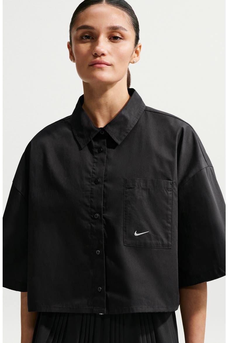 Sportswear Chill Cotton Poplin Oversize Button-Up Shirt, Alternate, color, BLACK/ SUMMIT WHITE