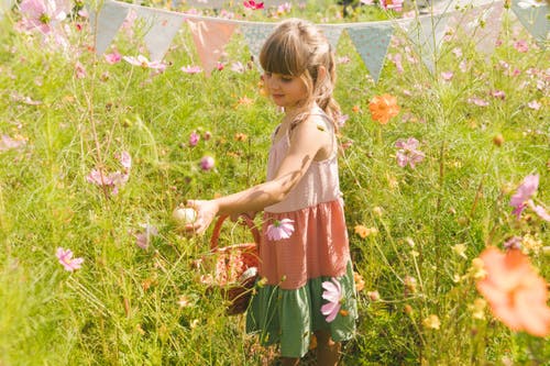 Deux Par Deux Little Girl's Tiered Color Block Peasant Dress Peach Pink And Green In Peach Pink And Green
