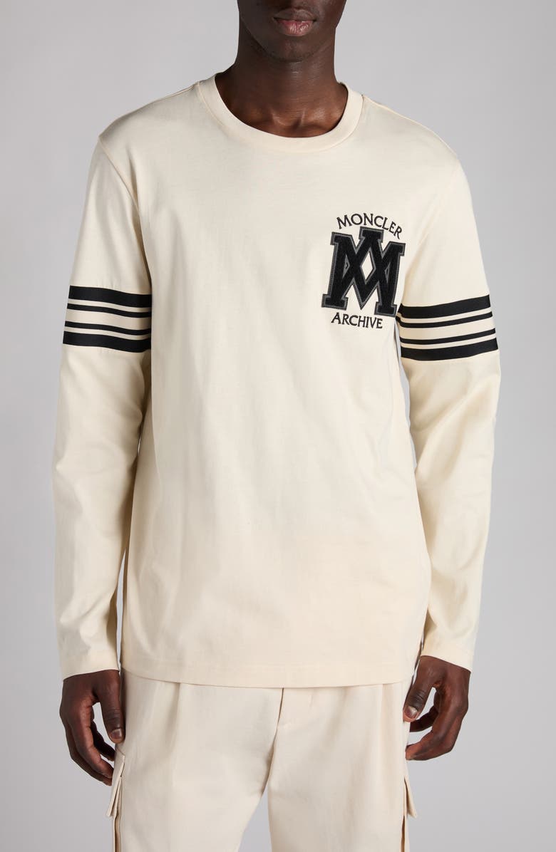 Moncler Logo Patch Long Sleeve T-Shirt, Main, color, Antique White