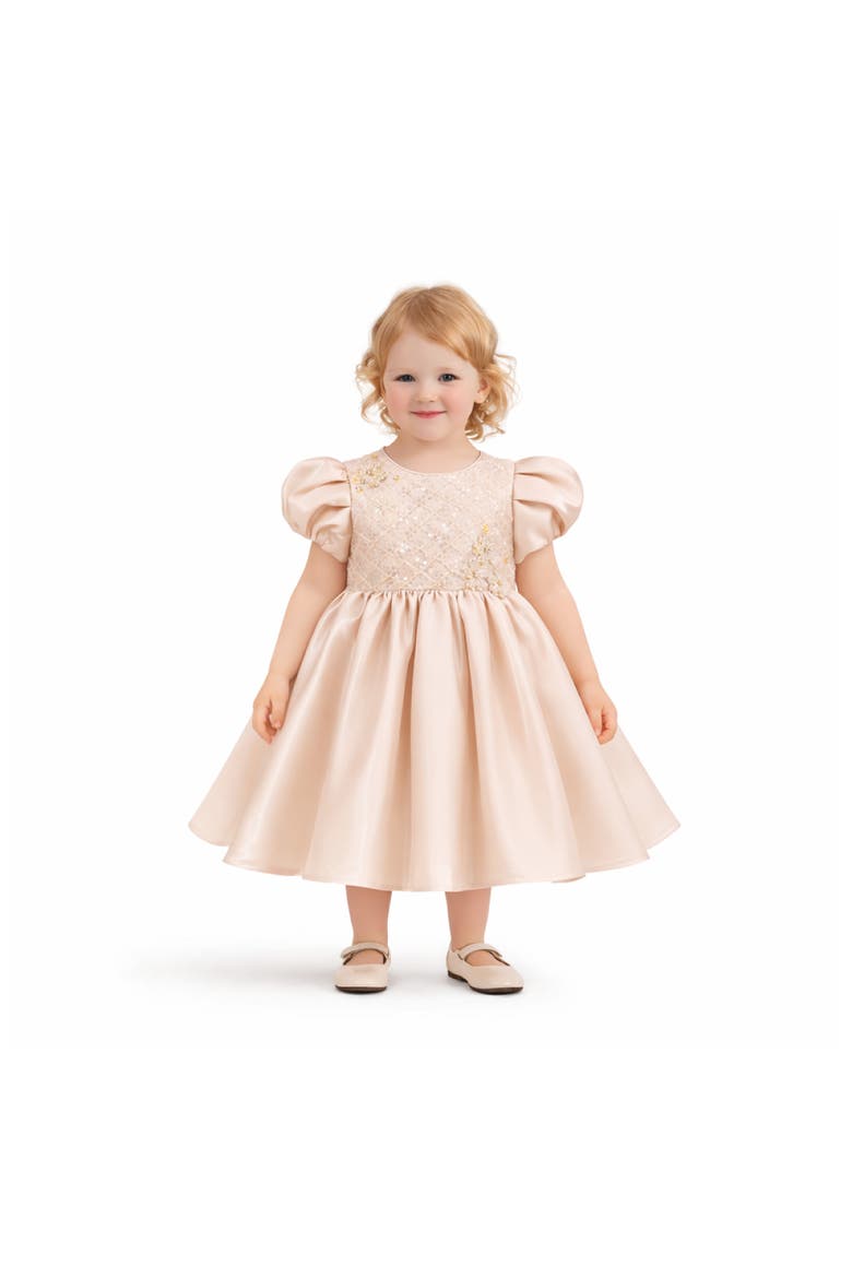 Hera Satin Bow Occasion Dress, Alternate, color, Champagne