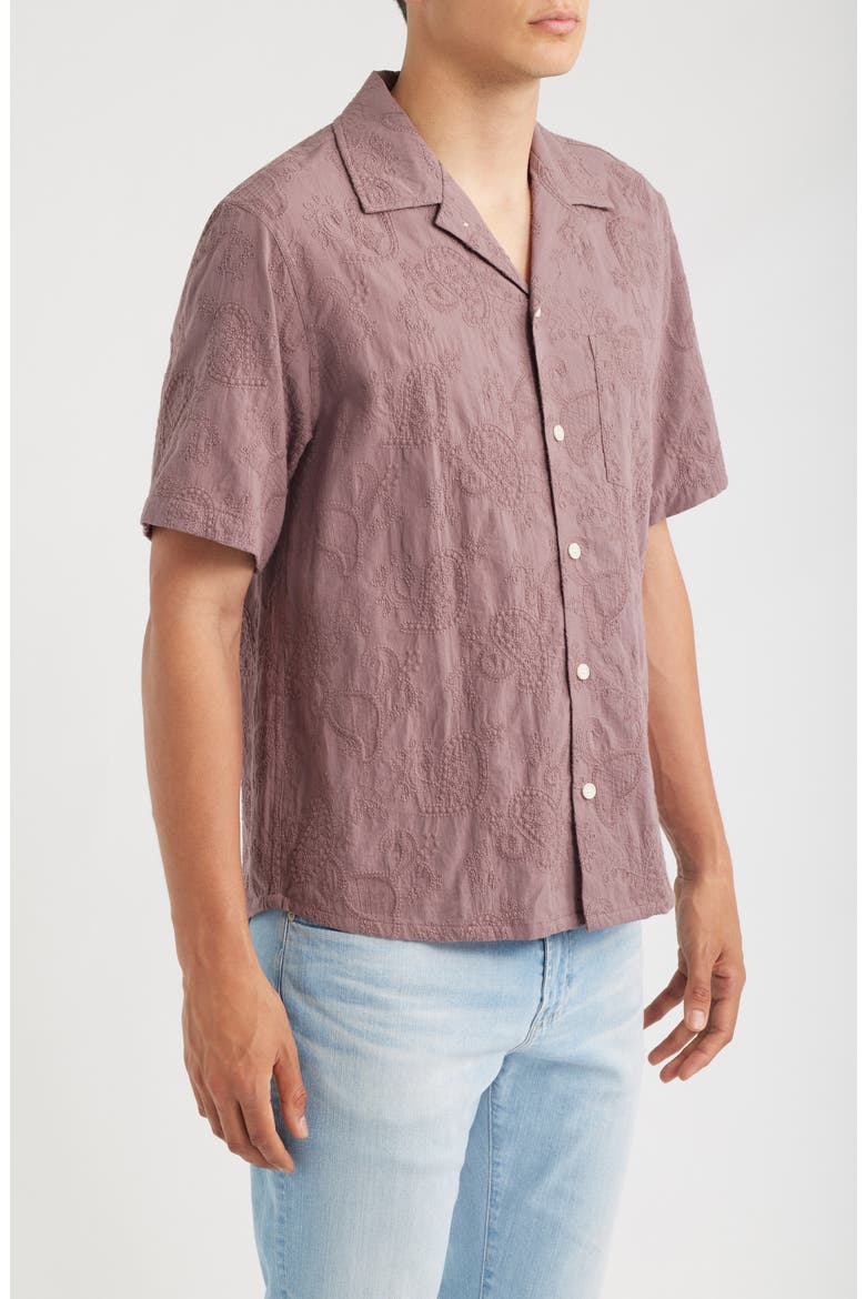 Paisley Embroidered Cotton Camp Shirt, Alternate, color, PURPLE
