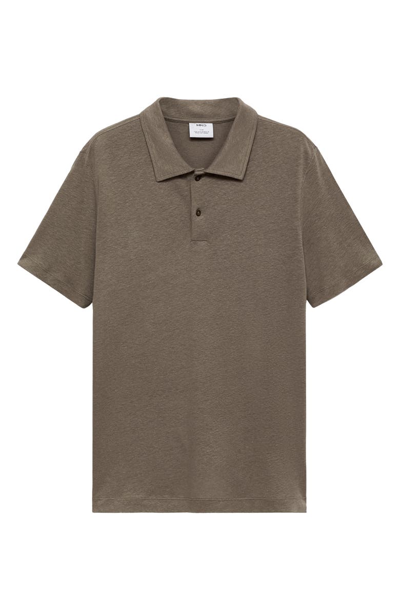 MANGO Slim Fit Linen Blend Jersey Polo, Alternate, color, Chocolate