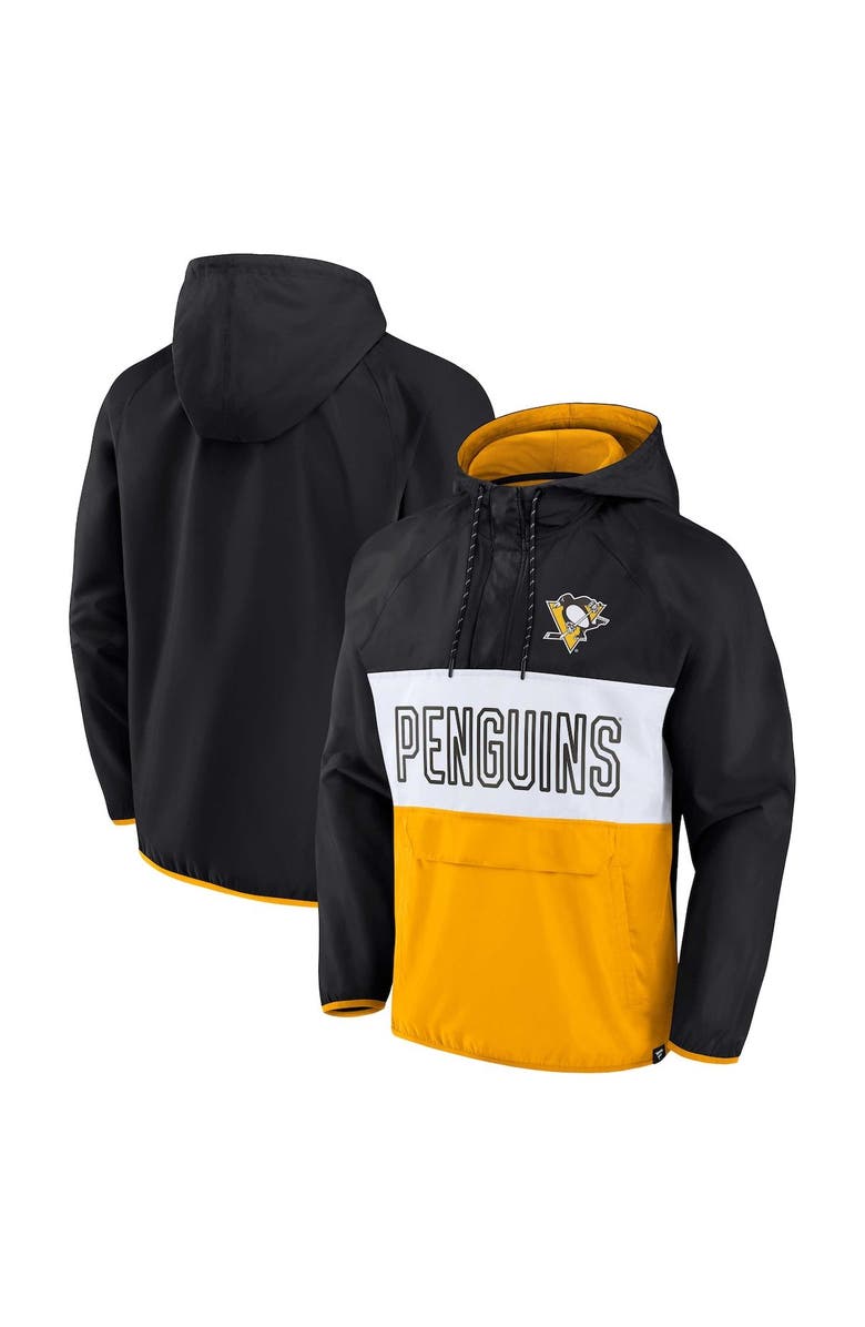 FANATICS Men's Fanatics Branded Black/Gold Pittsburgh Penguins Backhand Shooter Defender Anorak Raglan Hoodie Quarter-Zip Jacket, Main, color, Black