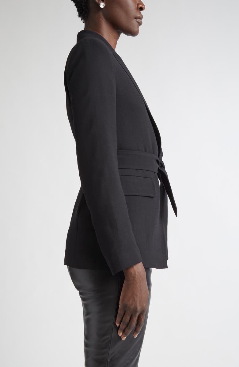 ST. JOHN Belted Satin Back Crepe Wrap Jacket, Alternate, color, Black