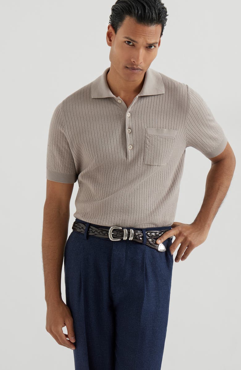 Brunello Cucinelli Rib knit polo, Alternate, color, Dove Grey