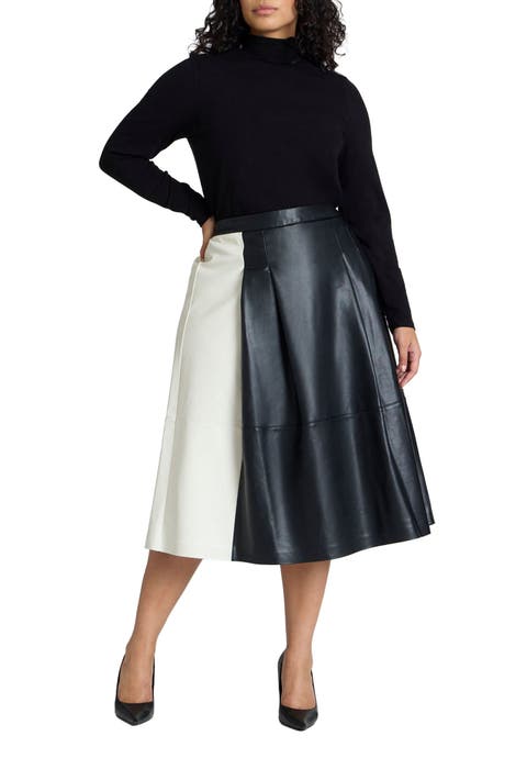 Colorblocked Faux Leather Full Midi Skirt (Plus)
