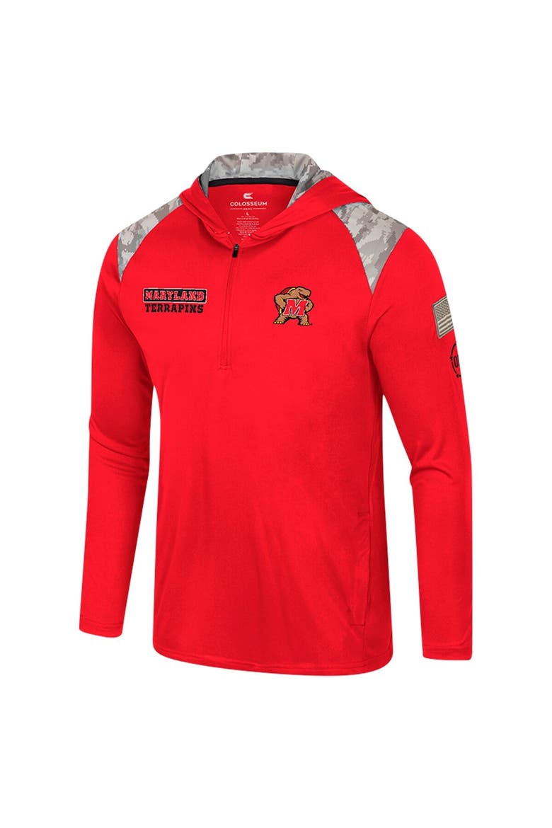 Men's Colosseum Red Maryland Terrapins OHT Military Appreciation Quarter-Zip Hoodie Jacket, Alternate, color, Red