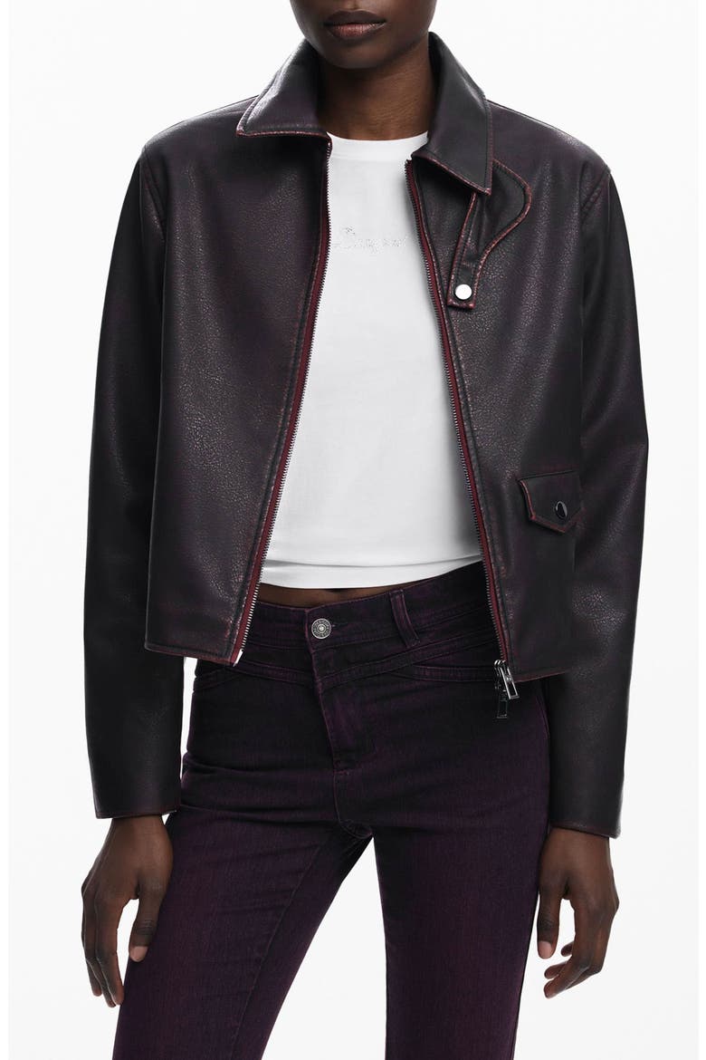 Weathered Faux Leather Jacket, Main, color, DARK PURPLE
