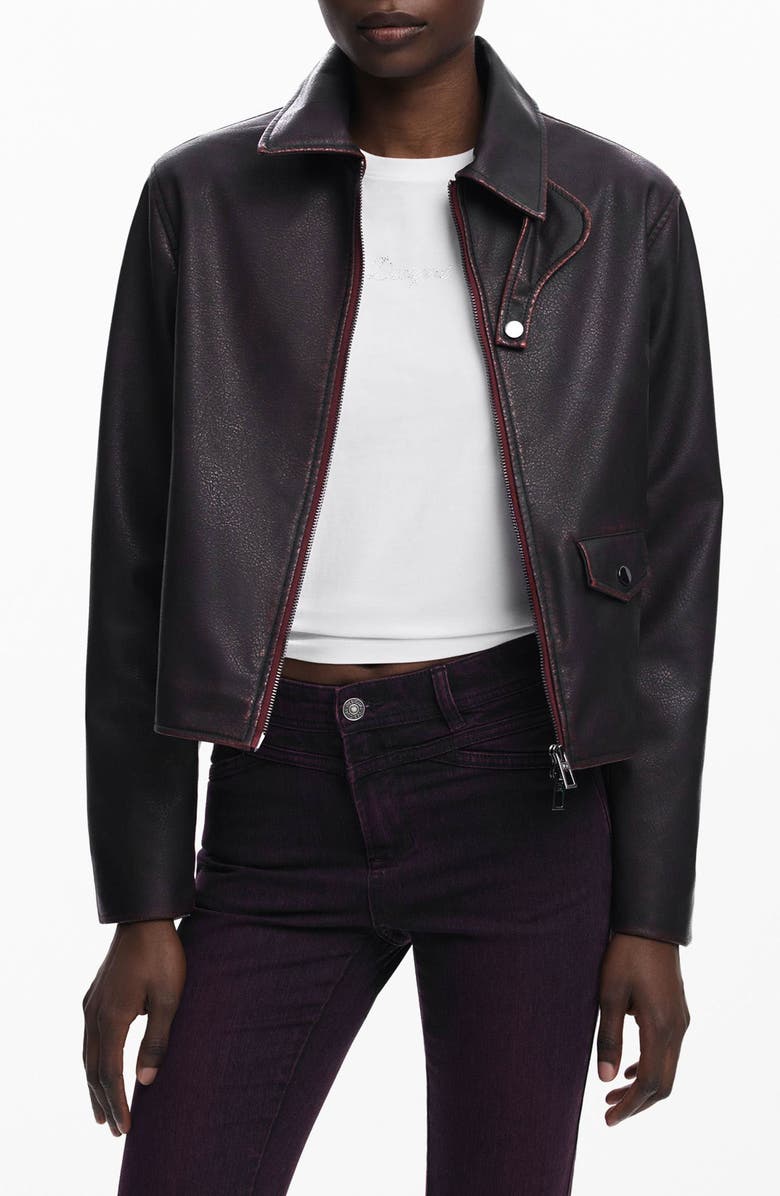 Desigual Weathered Faux Leather Jacket, Main, color, Dark Purple