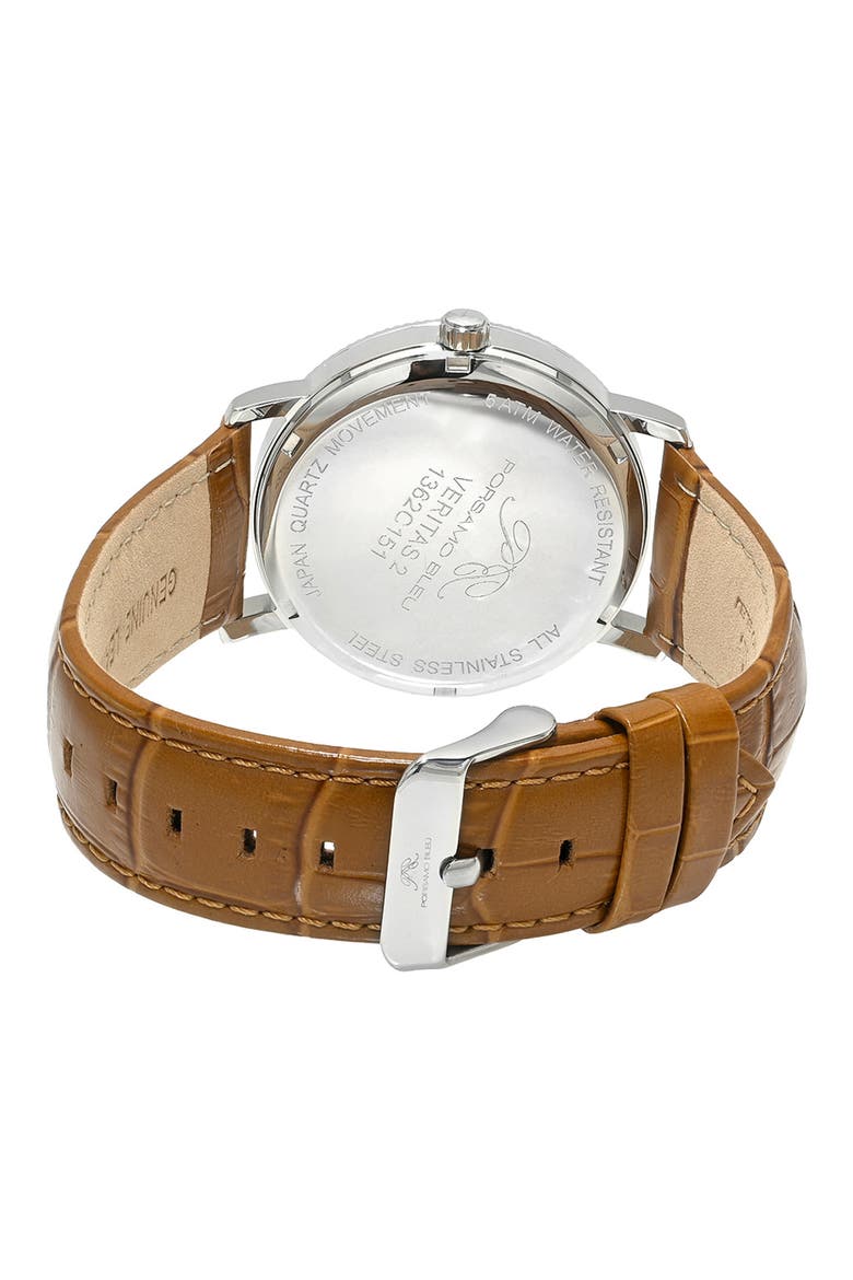 Veritas 2 Croc Embossed Leather Strap Watch, 40mm, Alternate, color, SILVER
