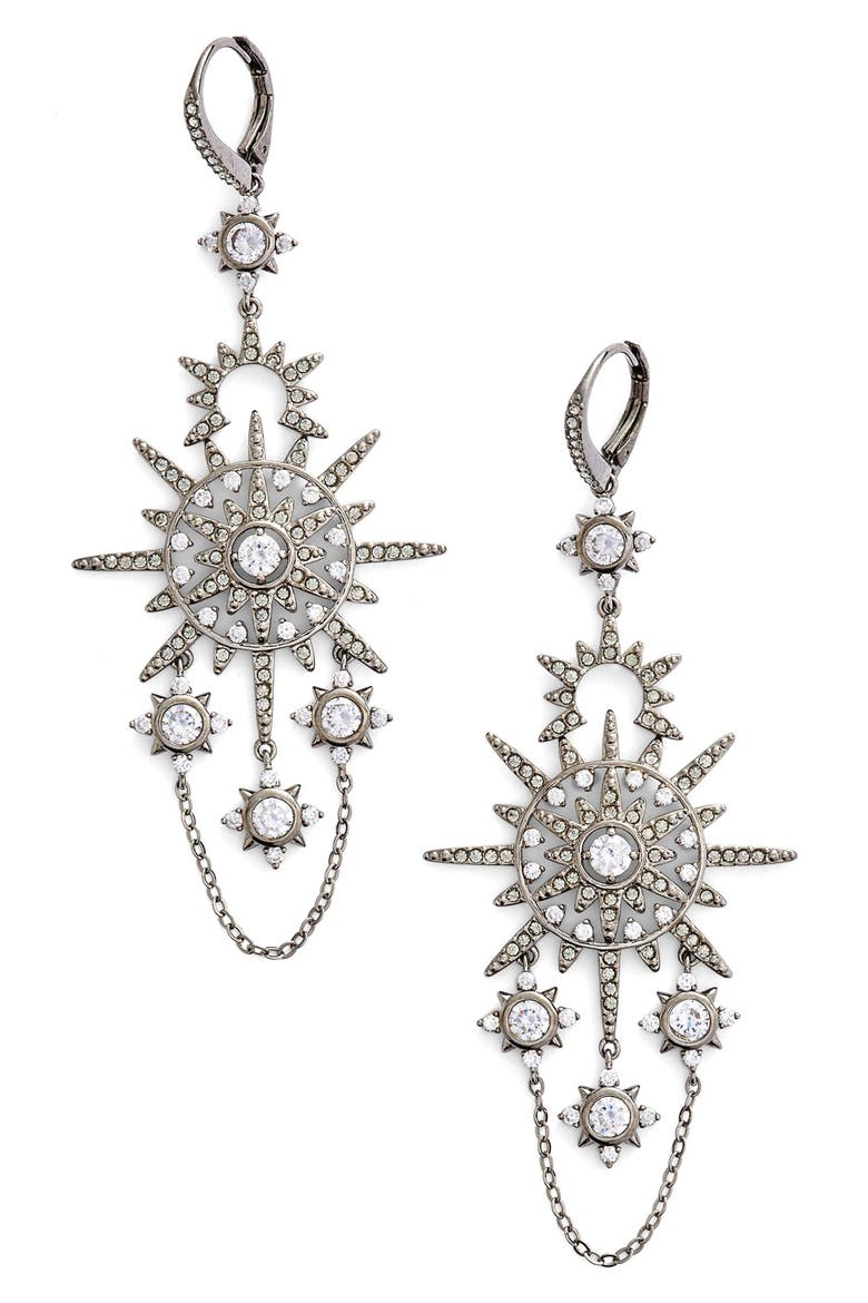 'Liberty' Cubic Zirconia Drop Earrings, Main, color, BLACK HEMETITE