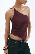 MANGO Floral Embroidered Asymmetrical One Shoulder Top