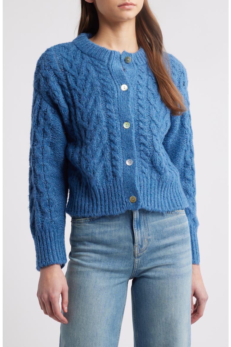 Amelie Cable Wool & Alpaca Blend Cardigan, Main, color, LAKE