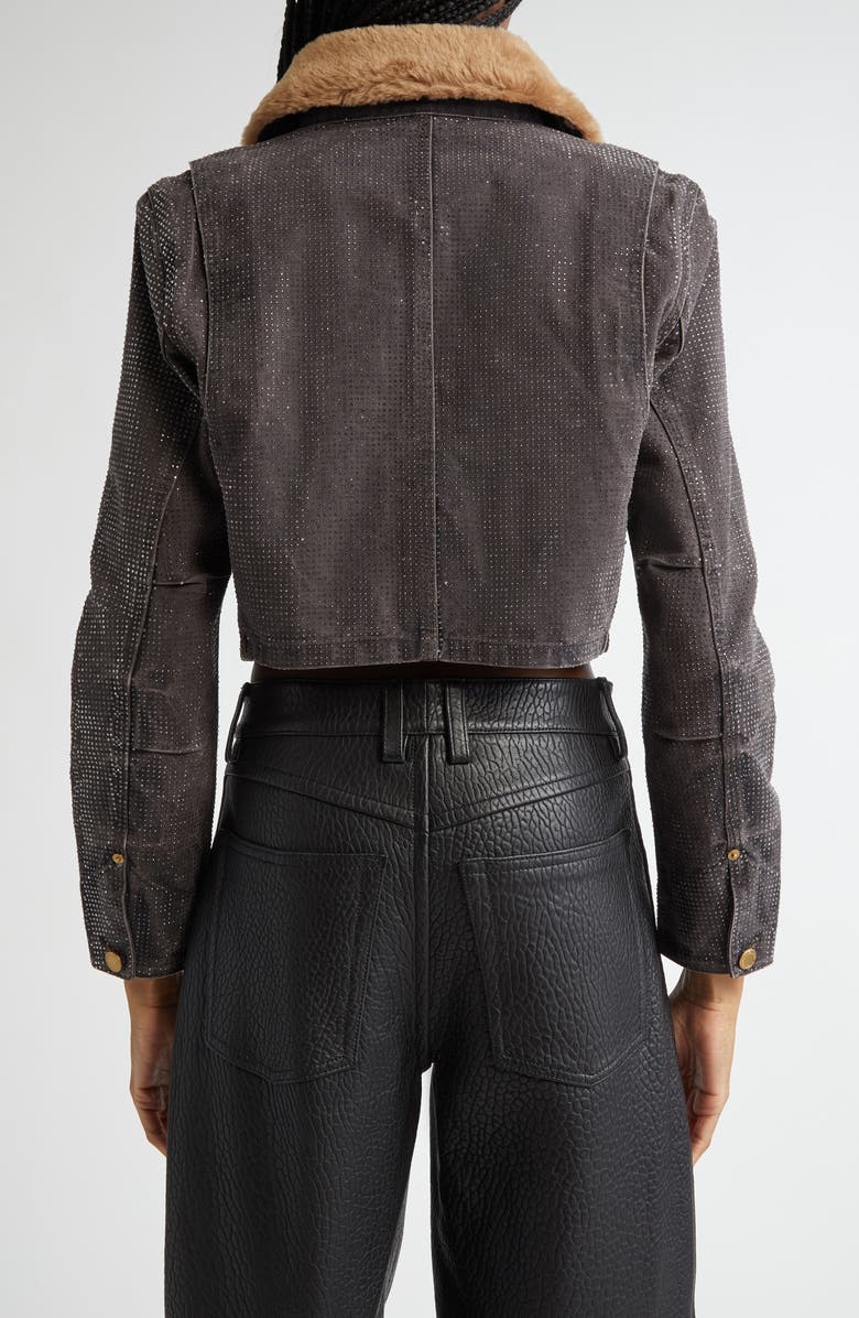 Alexander Wang Workwear Shrunken Trucker Jacket with Faux Fur Collar, Alternate, color, 