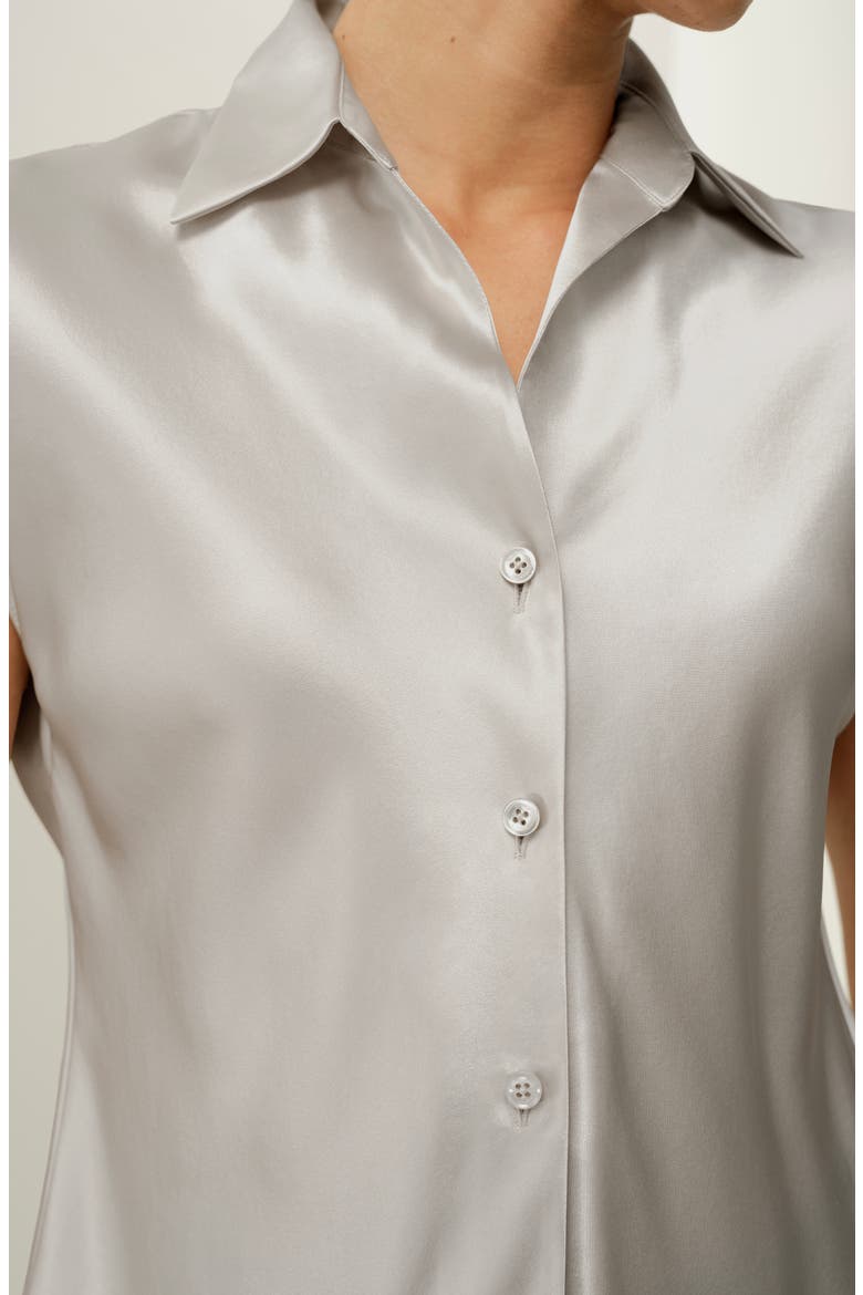 Women's Bias Cut Cap-Sleeve Silk Shirt, Alternate, color, Moonlight Gray