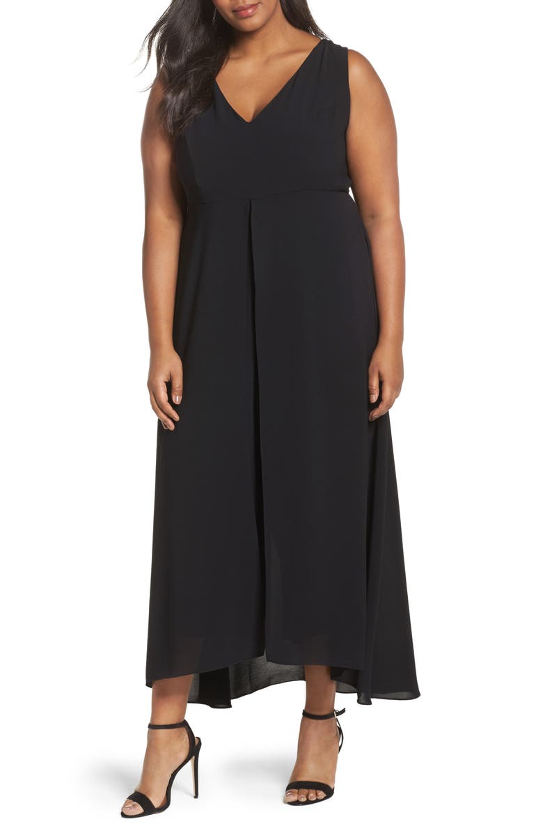 Adrianna Papell V-Neck Chiffon Overlay Jumpsuit, Main, color,