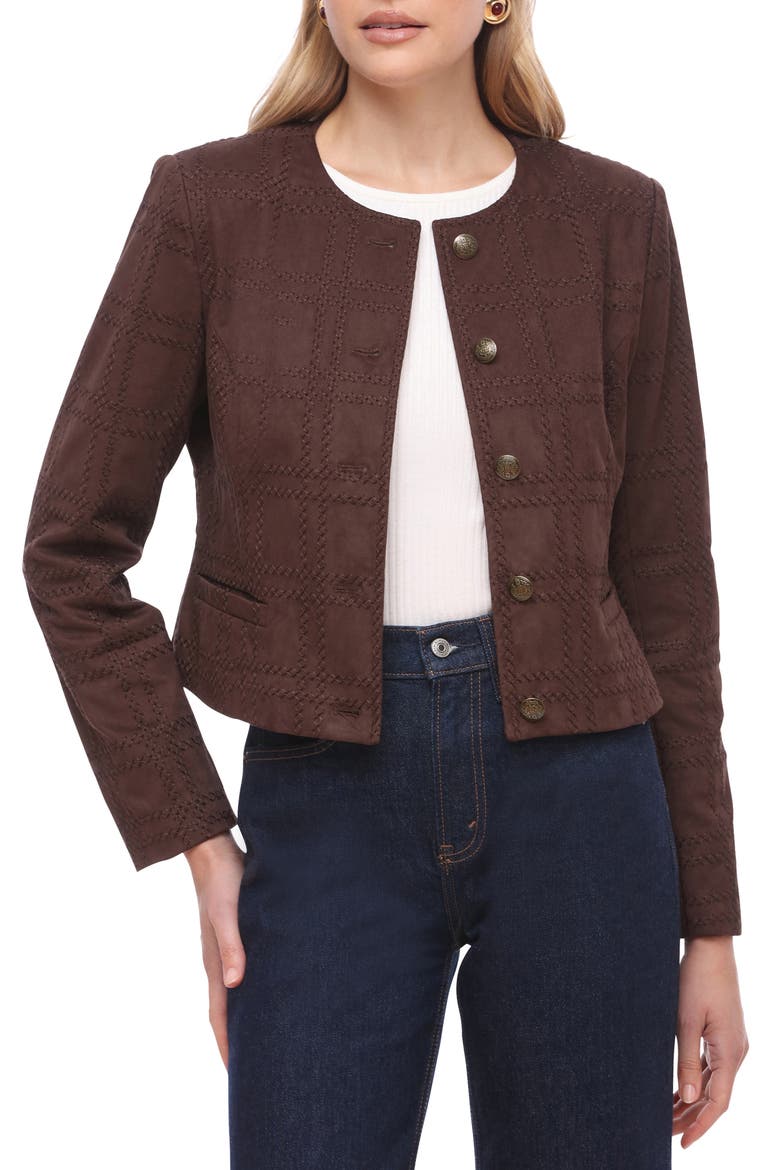 Faux Suede Crop Jacket, Alternate, color, BITTER