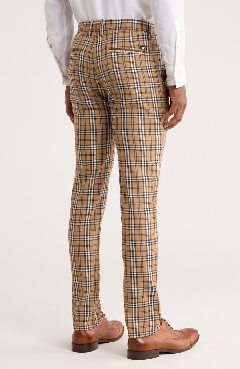 T.R. PREMIUM Slim Fit Flat Front Plaid Dress Pants, Alternate, color, Beige