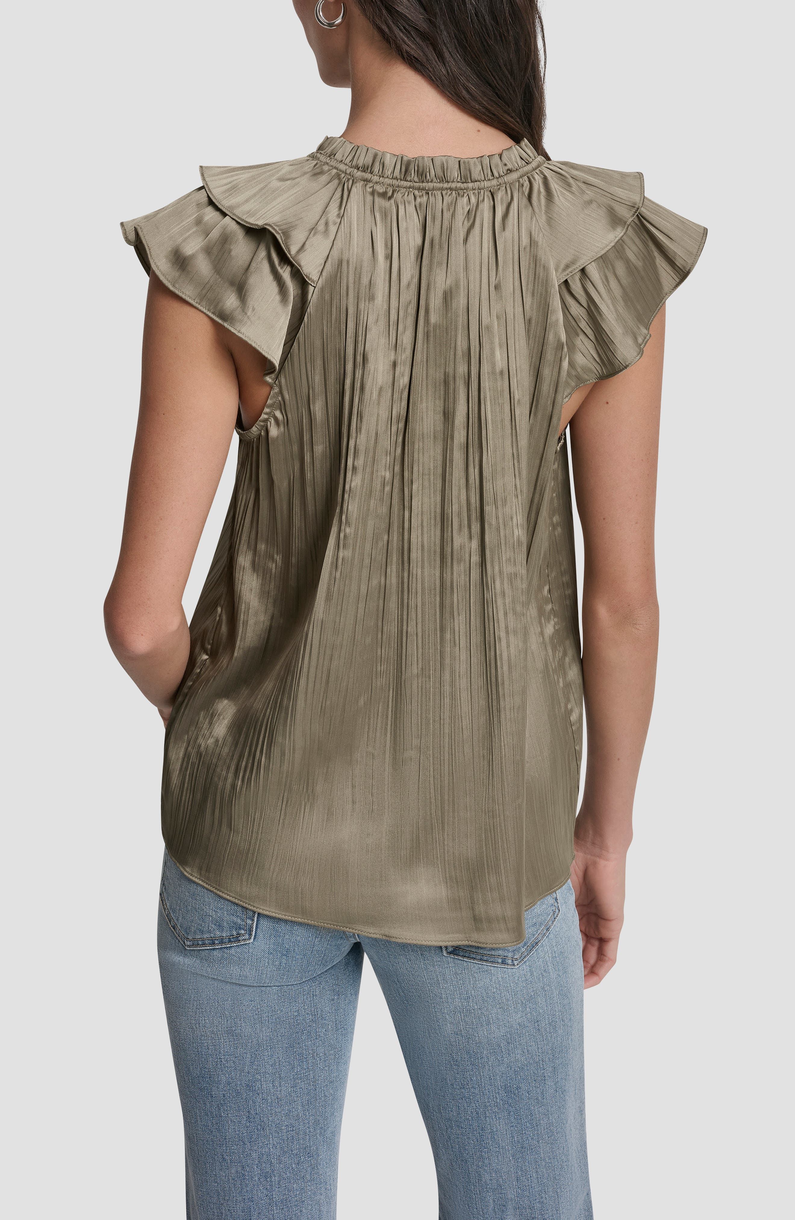 Pleated Tie Front Satin Top - image 2