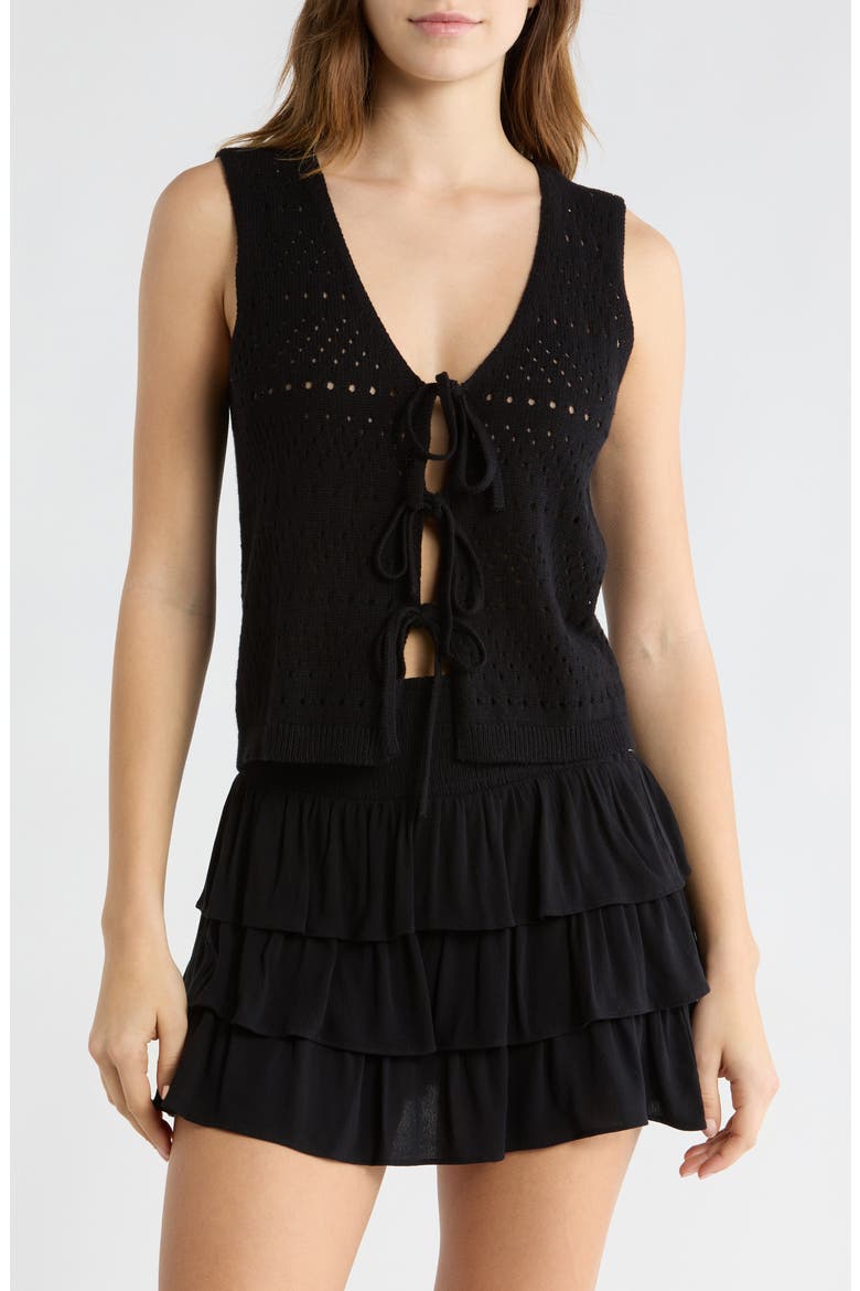 Tie Front Sweater Tank, Main, color, BLACK