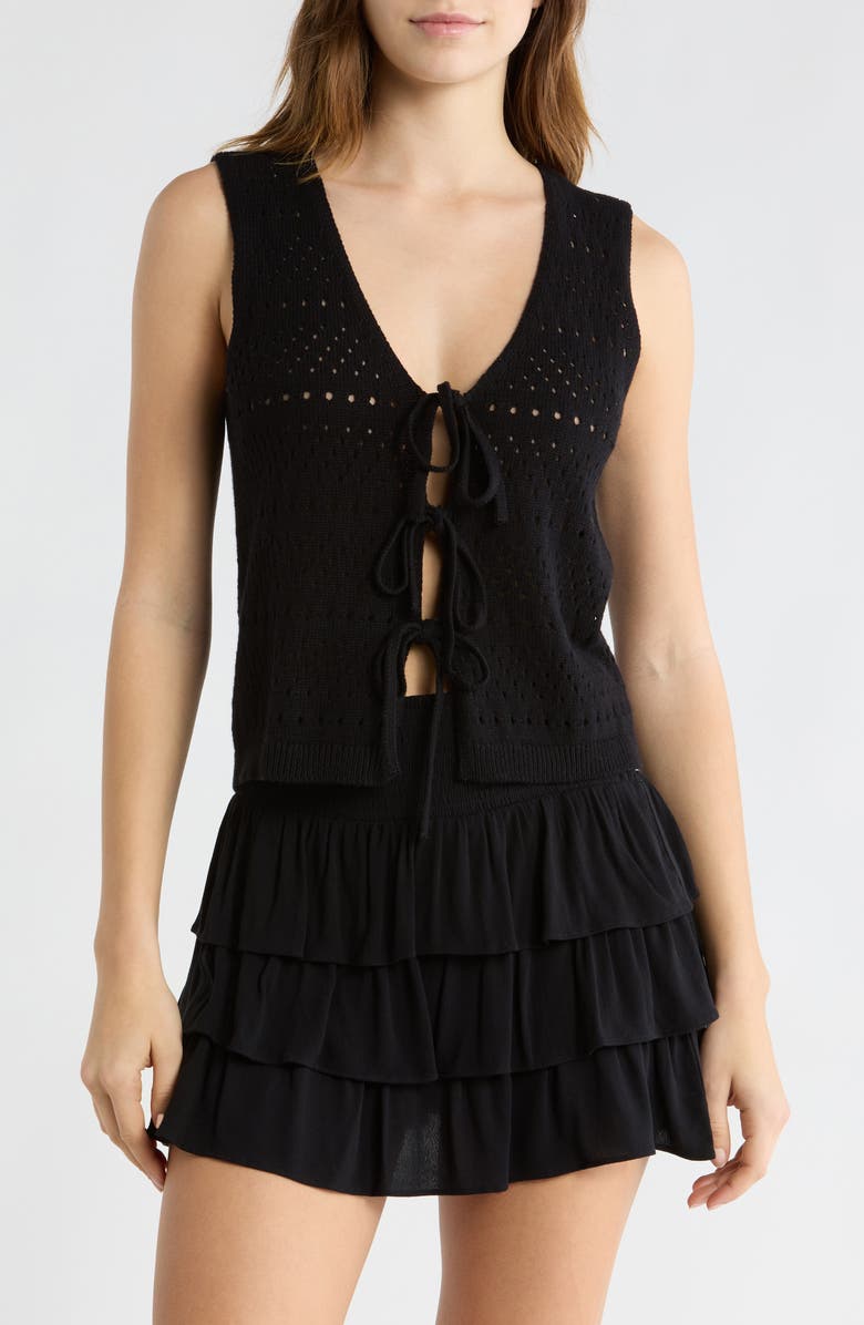 Abound Tie Front Sweater Tank, Main, color, Black