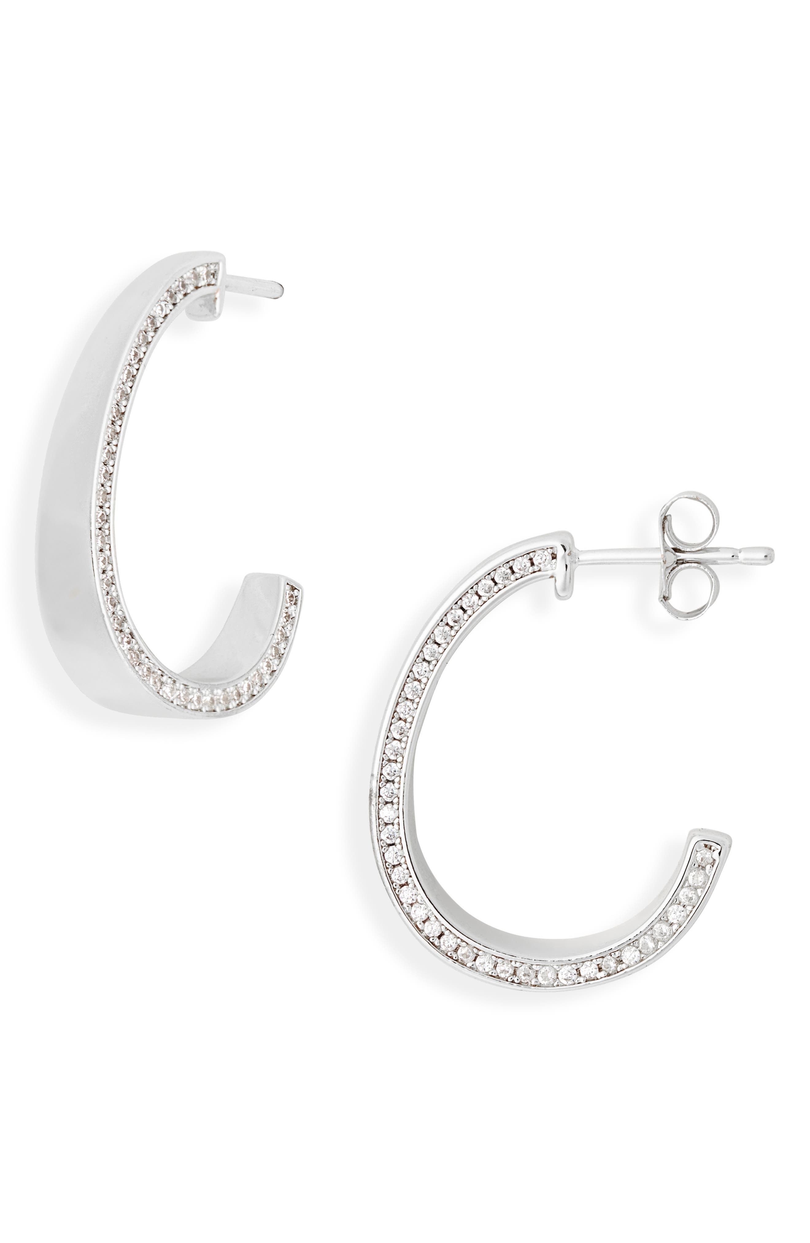 NORDSTROM RACK Cubic Zirconia Side Inset J Hoop Earrings