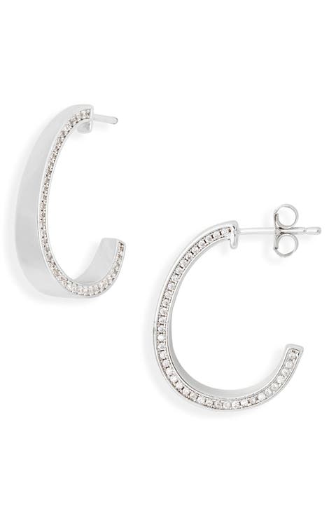 Cubic Zirconia Side Inset J Hoop Earrings