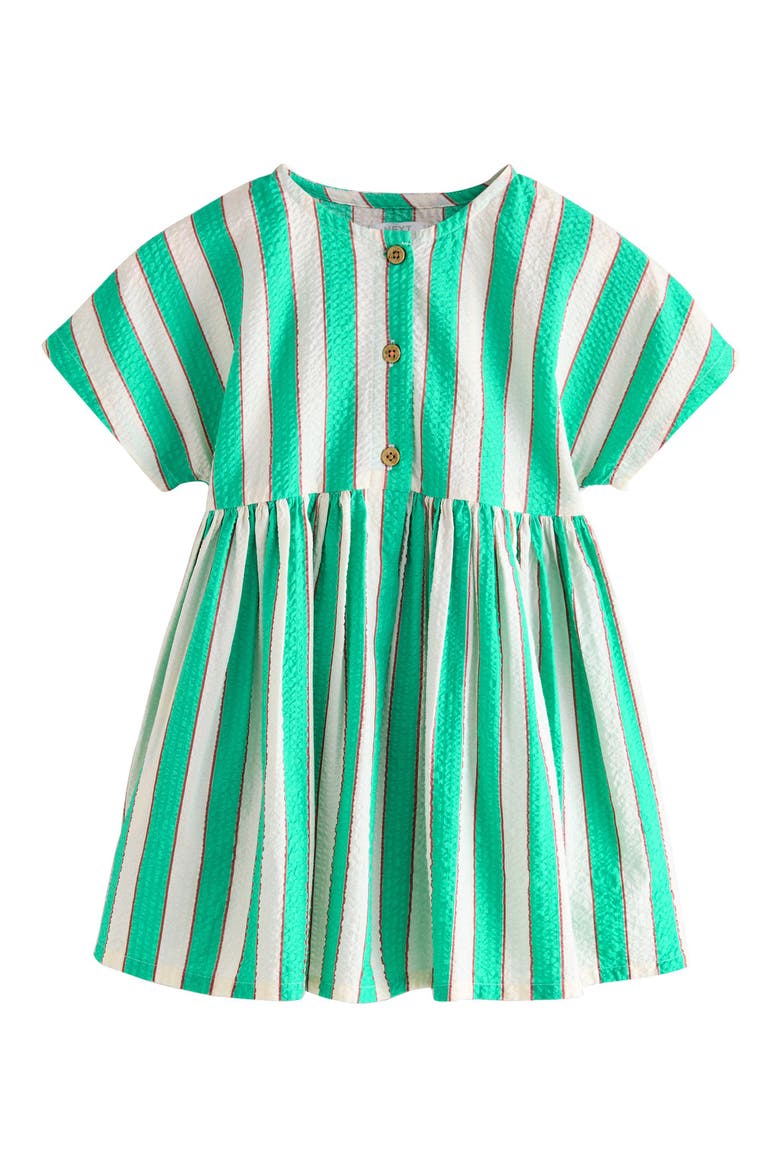 Kids' Stripe Cotton Seersucker Button-Up Sundress, Main, color, GREEN/ WHITE STRIPE
