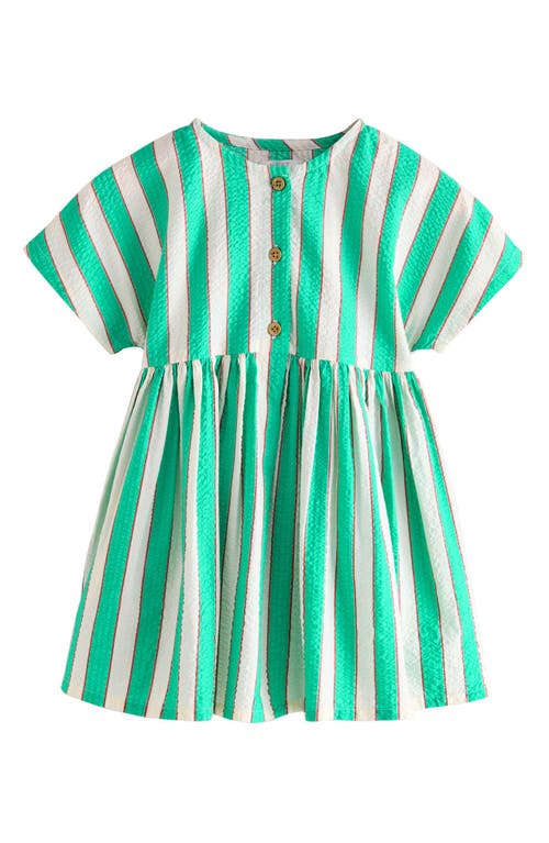 Next Kids' Stripe Cotton Seersucker Button-up Sundress In Green