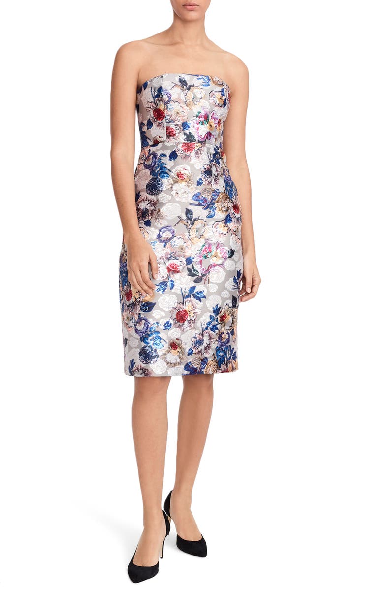 J.Crew Collection Floral Jacquard Strapless Dress, Main, color, 