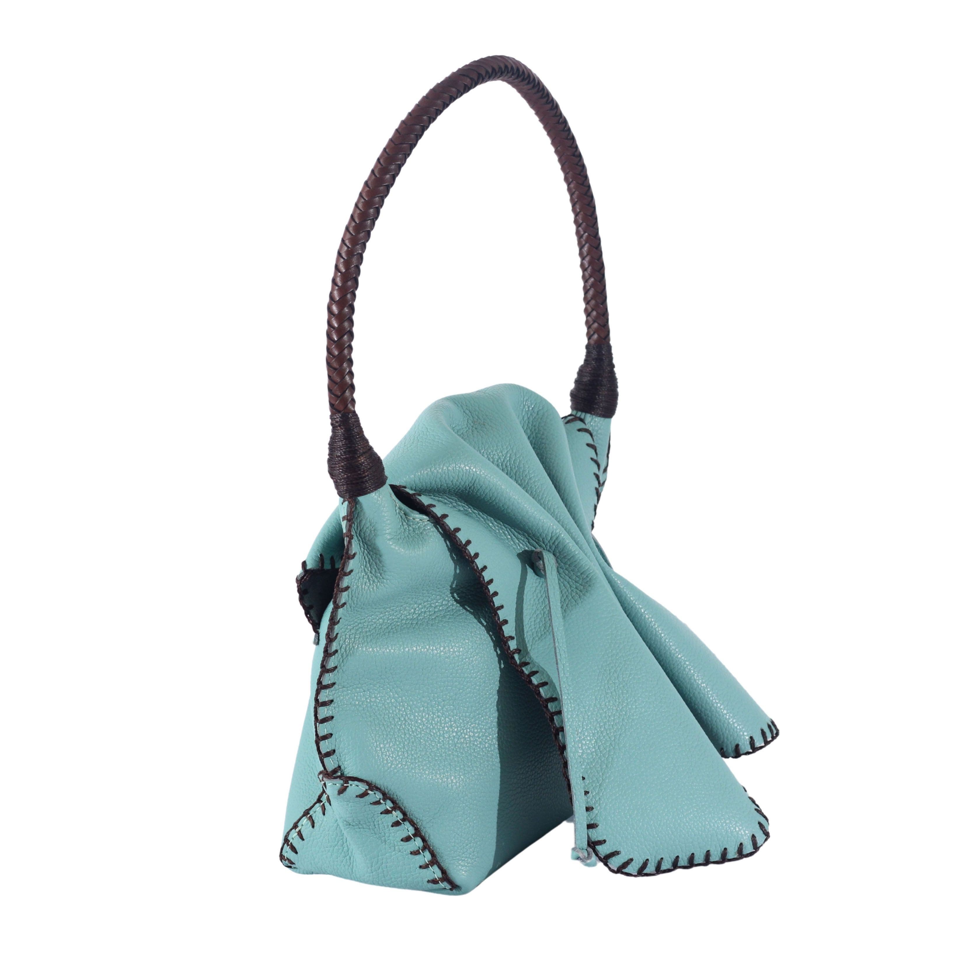 Carlos Falchi Shoulder Butterfly Top Grain Leather Bag, Alternate, color, Caribbean  Teal