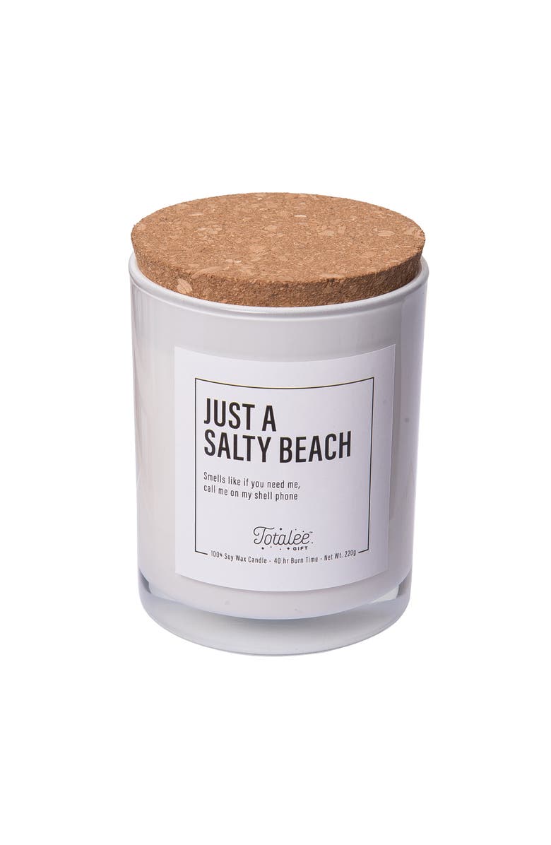 Totalee Gift Just A Salty Beach Soy Candle Wax White 8.46 oz Burn Time 40, Main, color, White