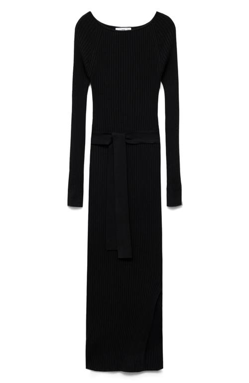 Mango Ribbed Knit Dress Black In Black