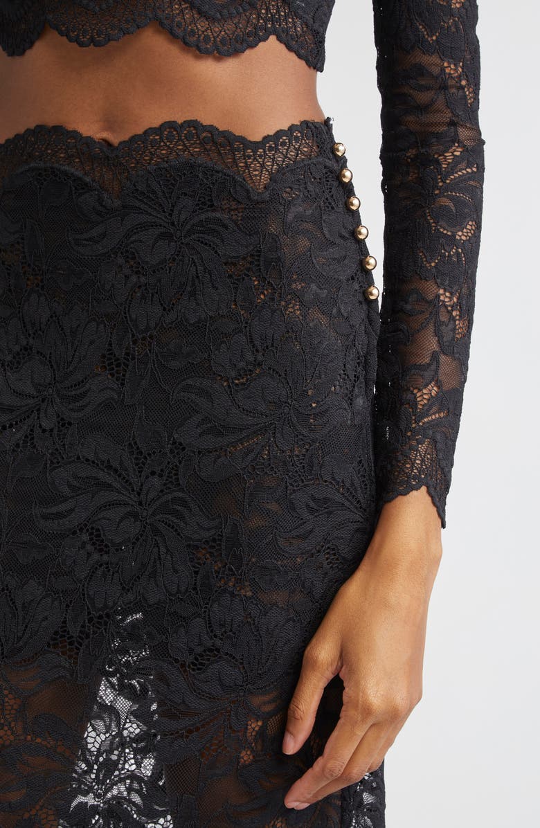 Rabanne Stretch Lace Midi Skirt, Alternate, color, Black