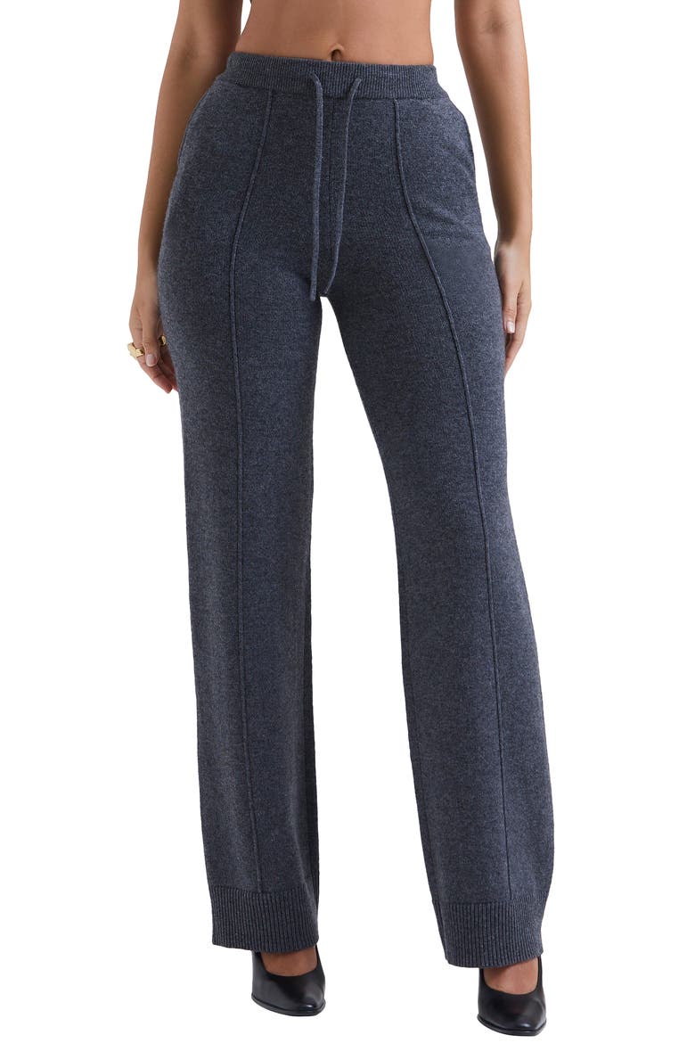 Yalina Tie Waist Knit Track Pants, Main, color, GREY MELANGE