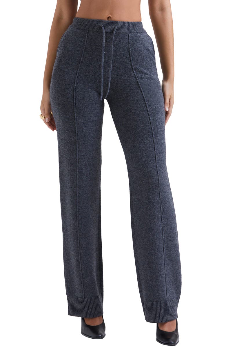 HOUSE OF CB Yalina Tie Waist Knit Track Pants, Main, color, Grey Melange