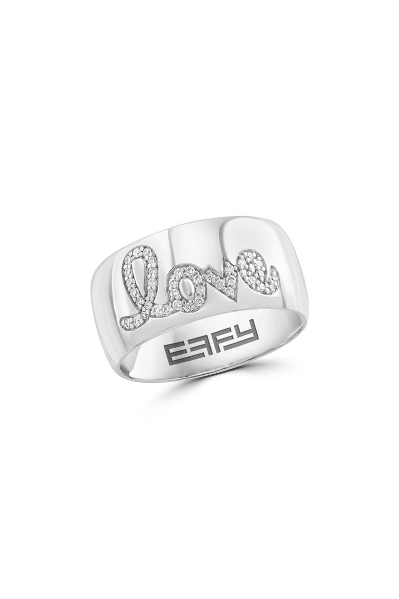 Sterling Silver Pavé Diamond Love Band Ring, Main, color, SILVER/ WHITE