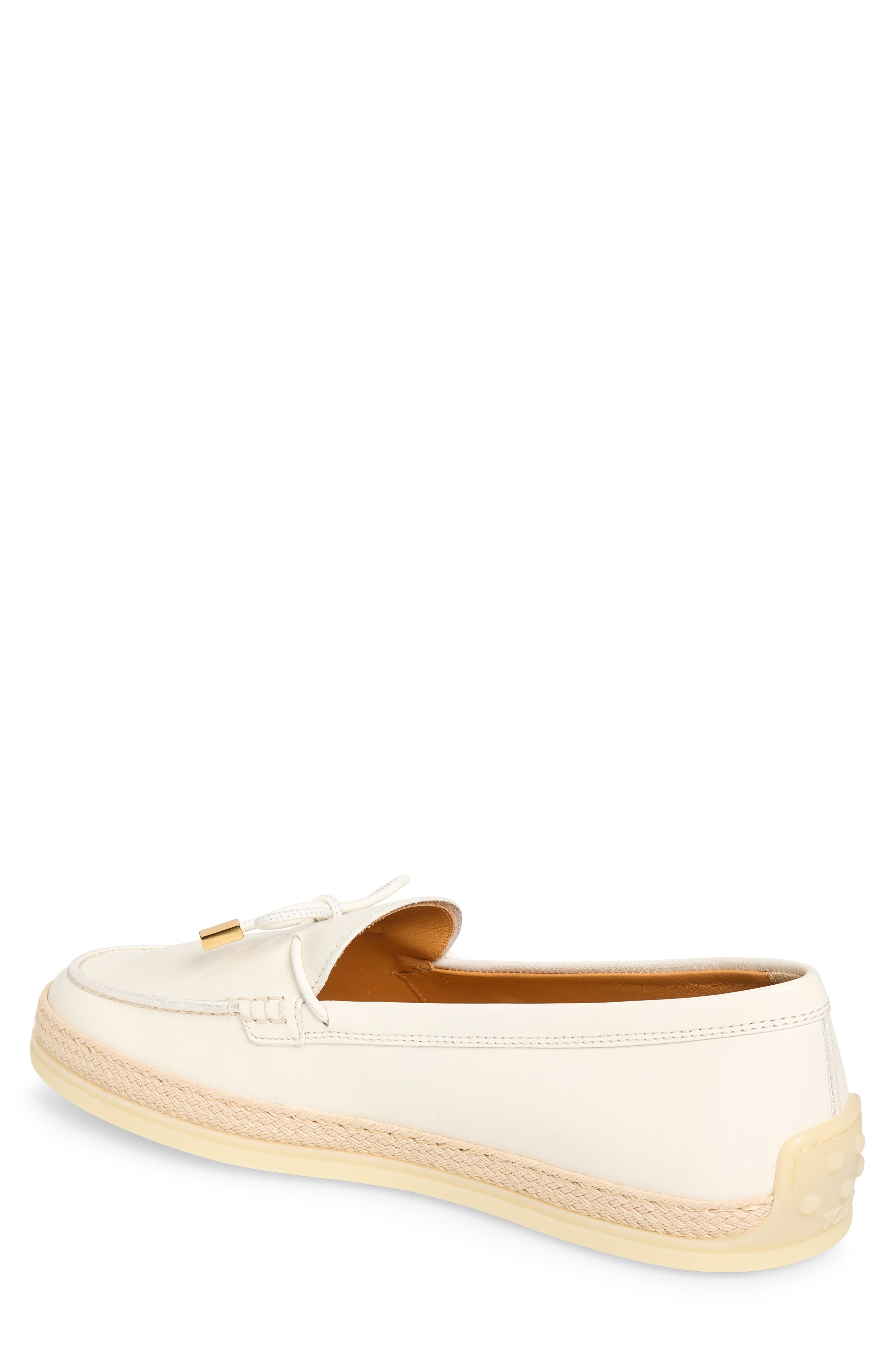 Tod's Raffia Trim Boat Shoe, Alternate, color, Bianco Calce