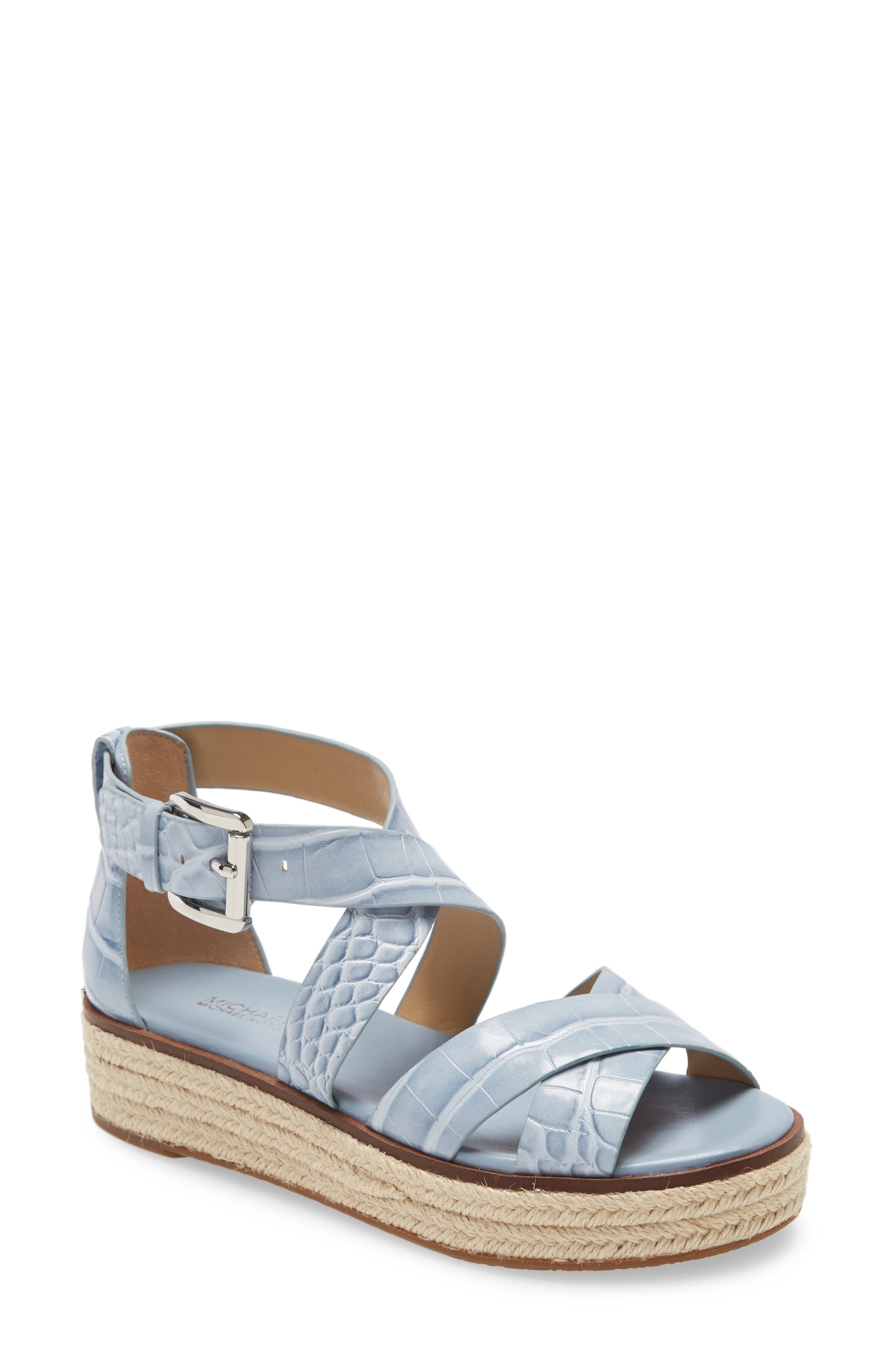 'Darby' Crisscross Espadrille Sandal, Main, color, PALE BLUE EMBOSSED LEATHER
