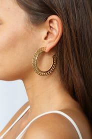 Ettika Ornate Gold Flat 50mm Hoop Earrings