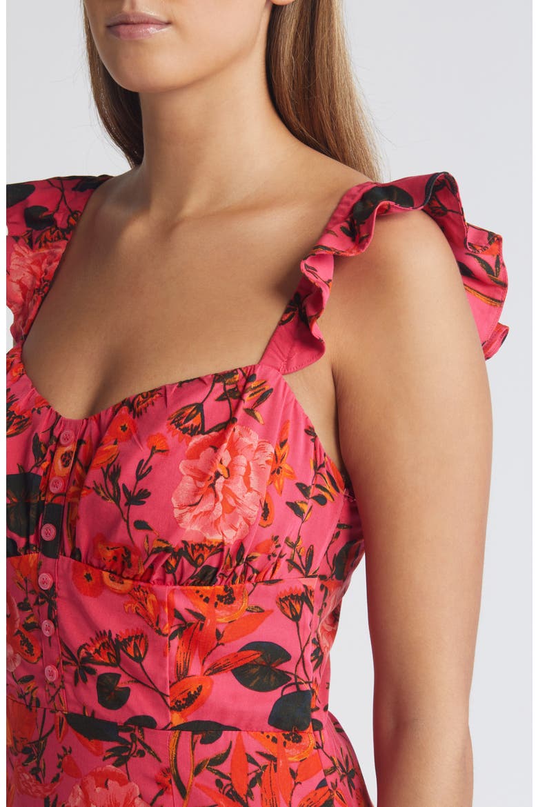 Floral Ruffle Strap Handkerchief Hem Dress, Alternate, color, PINK- ORANGE FRUITFUL BLOOMS
