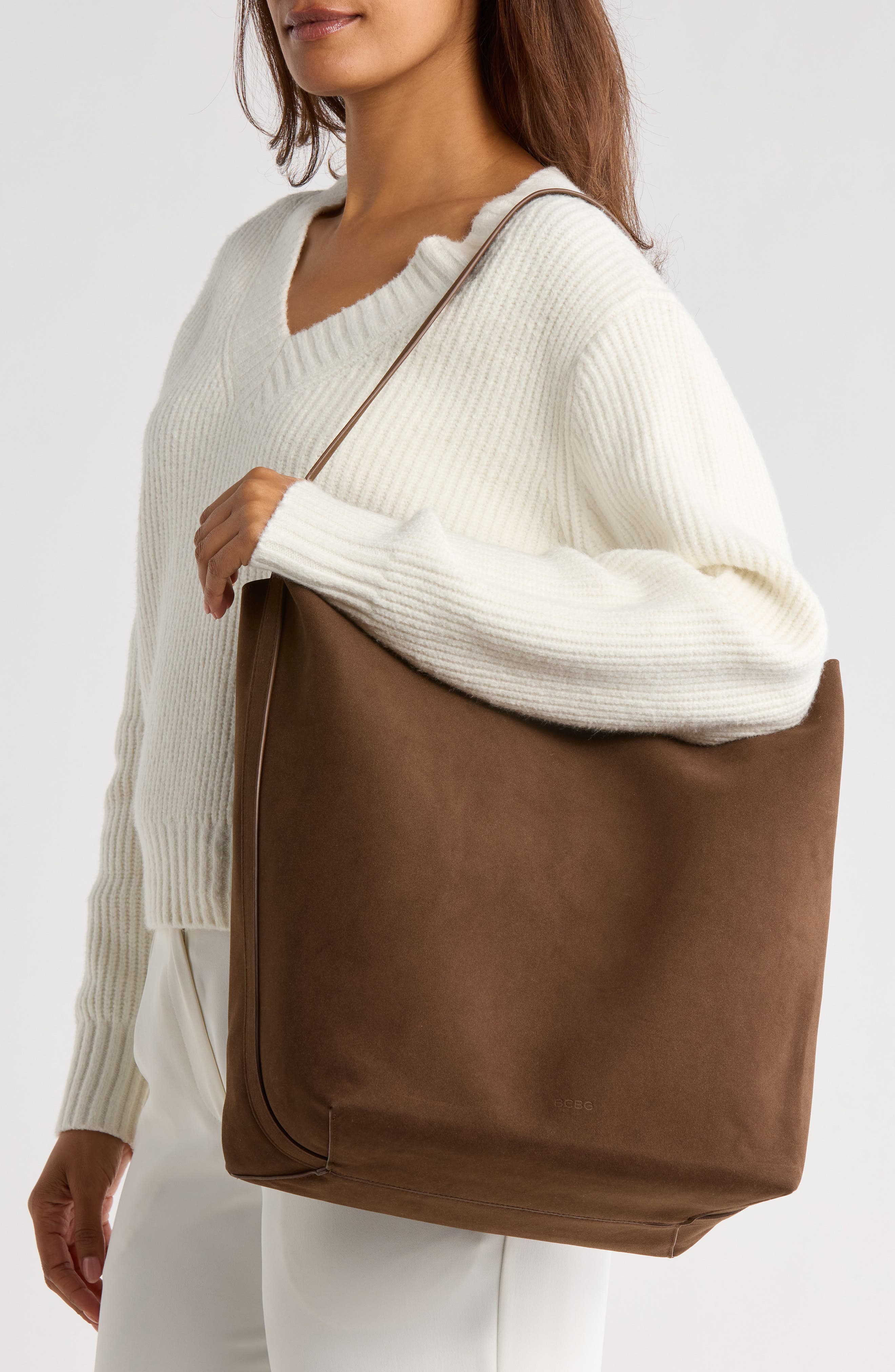 Slouchy Bucket Shoulder Bag with Pouch, Alternate, color, CHOCOLATE